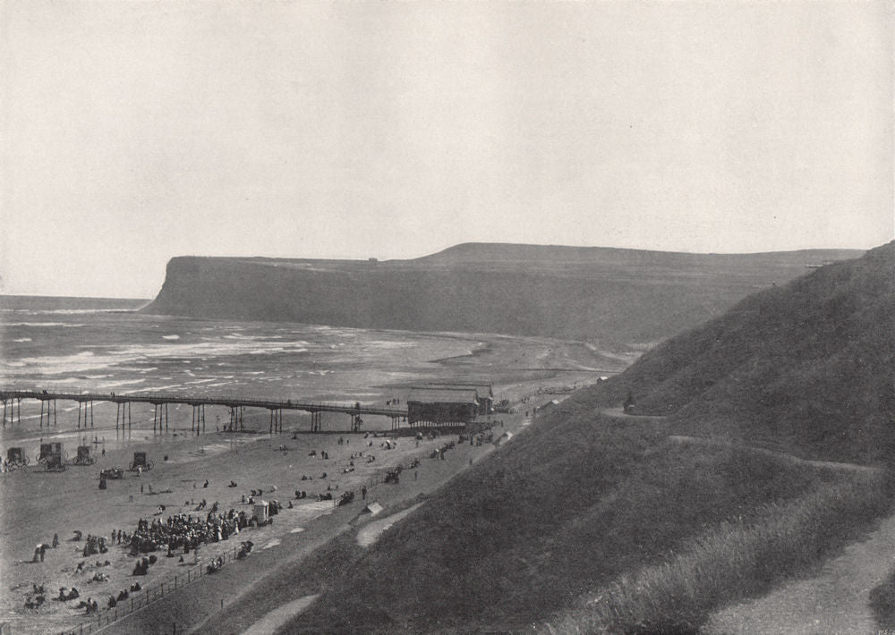 SALTBURN. View of the cliffs, beach, and pier. Yorkshire 1895 old print